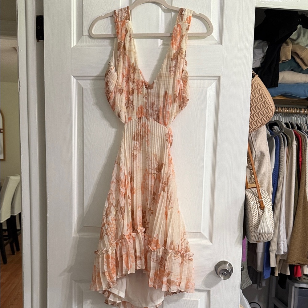 Floral Sleeveless, Open Back Dress in Cream and Orange